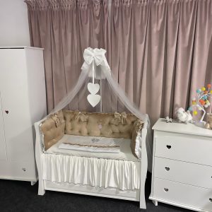 Set Royal Beige pentru pătuț – 11 piese din catifea moale și bumbac natural, personalizabil, premium pentru bebeluși – PeppiBambini