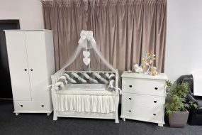 Set 11 piese cu laterale împletite – catifea Grey și bumbac natural, personalizabil, premium pentru pătuț bebeluși – PeppiBambini