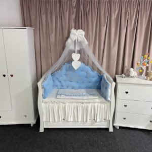 Set Regal Blue pentru pătuț – 11 piese din catifea moale și bumbac natural, personalizabil, premium pentru bebeluși – PeppiBambini
