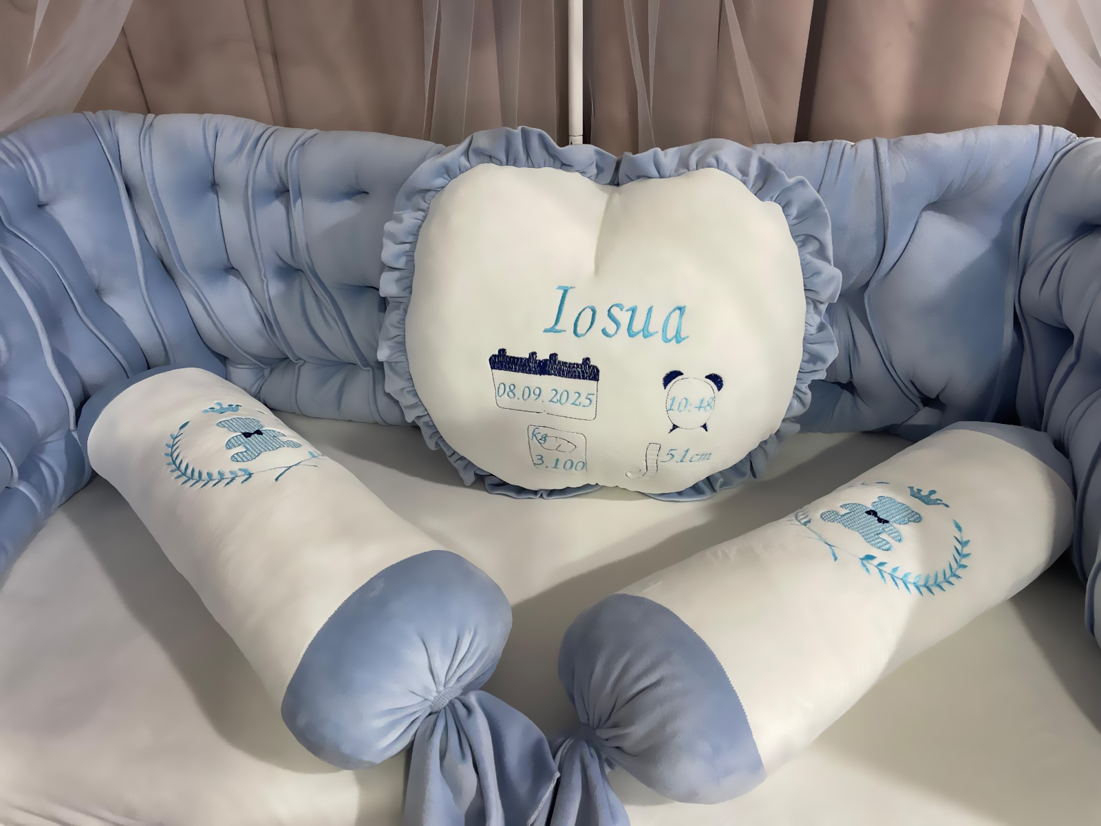 Set 11 piese Regal Catifea Blue – lenjerie pătuț premium, personalizabilă, din catifea albastru regal pentru bebeluși – PeppiBambini - imagine 10