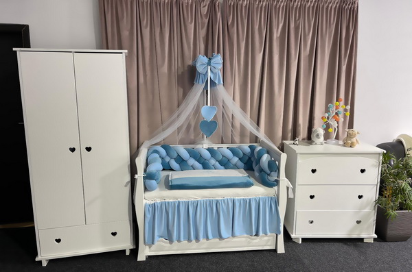 Set premium de lenjerie pentru pătuț – 11 piese din catifea albastră cu laterale împletite, personalizabil, ultra-moale – PeppiBambini - imagine 7