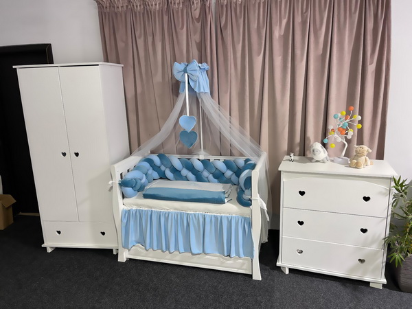 Set premium de lenjerie pentru pătuț – 11 piese din catifea albastră cu laterale împletite, personalizabil, ultra-moale – PeppiBambini - imagine 6