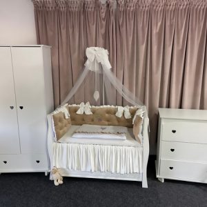 Set Regal Beige pentru pătuț – 11 piese din catifea moale și bumbac premium, personalizabil, pentru bebeluși – PeppiBambini