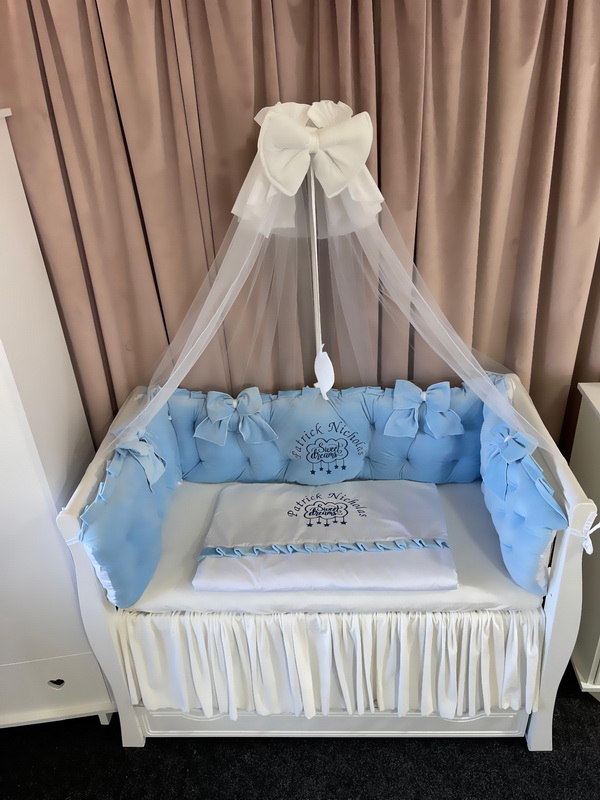 Set Regal Blue pentru pătuț – 11 piese din catifea moale și bumbac premium, personalizabil, pentru bebeluși – PeppiBambini - imagine 2