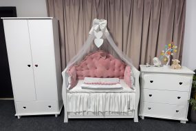 Set 11 piese Regal Catifea Pink – lenjerie pătuț personalizabilă, premium și sigură pentru bebeluși – PeppiBambini