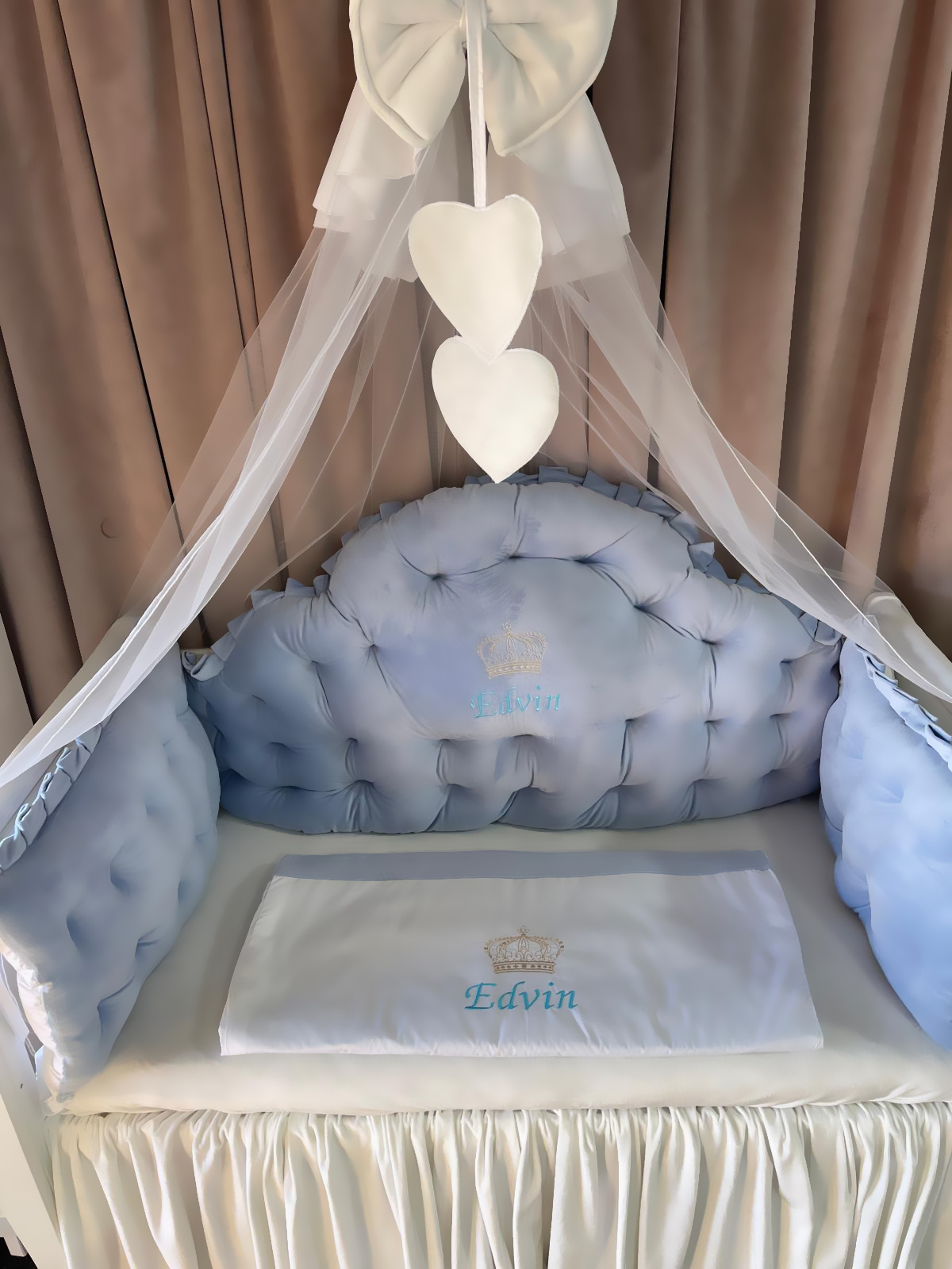 Set 11 piese Regal Catifea Blue – lenjerie pătuț personalizabilă, premium din catifea albastru regal pentru bebeluși – PeppiBambini - imagine 2