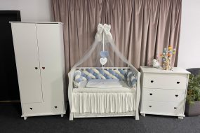 Set 11 piese cu laterale împletite – catifea Blue, lenjerie pătuț premium, personalizabilă pentru bebeluși – PeppiBambini