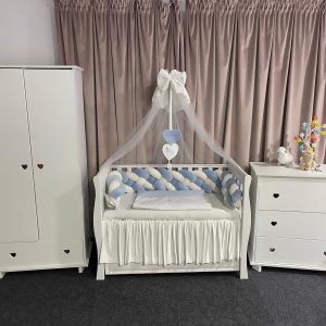Set 11 piese cu laterale împletite – catifea Blue, lenjerie pătuț premium, personalizabilă pentru bebeluși – PeppiBambini