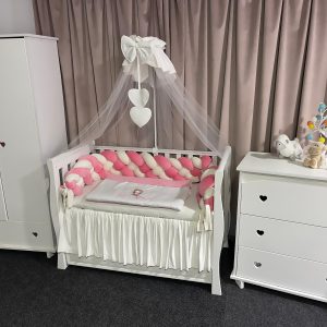 Set 11 piese cu laterale împletite – catifea Pink, lenjerie pătuț premium, personalizabilă pentru bebeluși – PeppiBambini