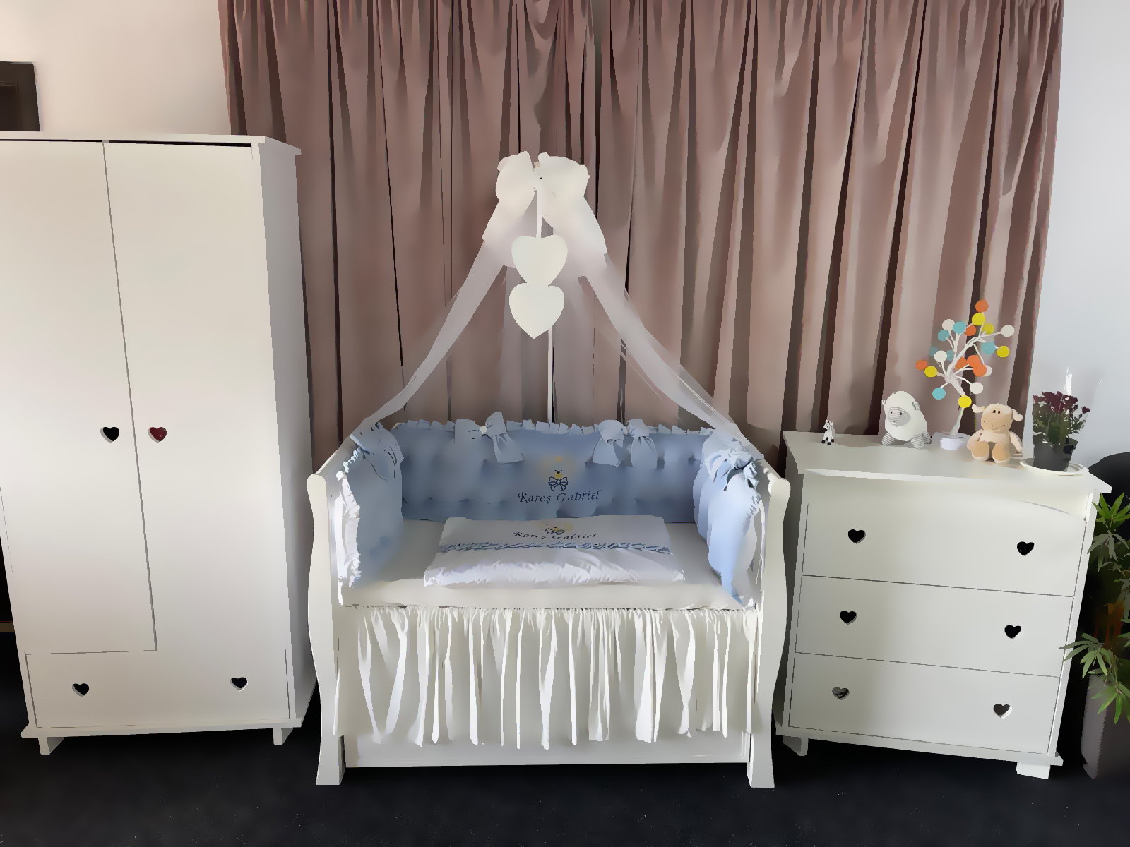 Set 11 piese Royal Catifea Blue – lenjerie pătuț premium pentru băieței, personalizabilă cu broderie elegantă – PeppiBambini - imagine 9