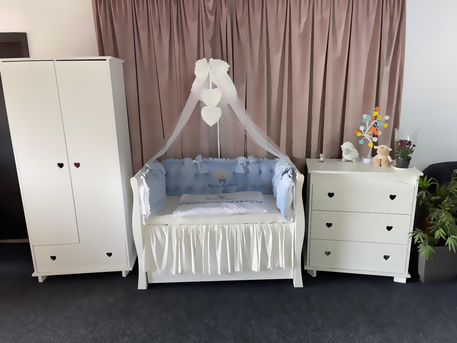 Set 11 piese Royal Catifea Blue – lenjerie pătuț premium pentru băieței, personalizabilă cu broderie elegantă – PeppiBambini - imagine 8