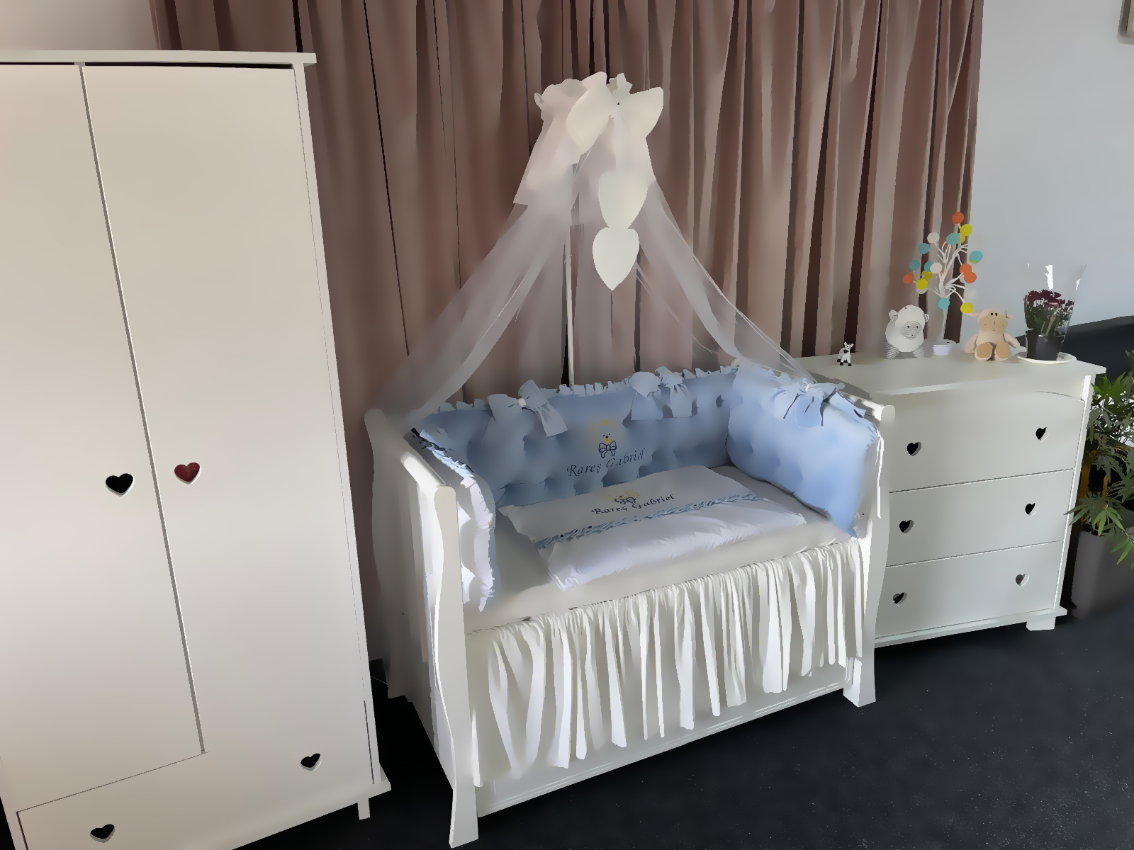 Set 11 piese Royal Catifea Blue – lenjerie pătuț premium pentru băieței, personalizabilă cu broderie elegantă – PeppiBambini - imagine 6