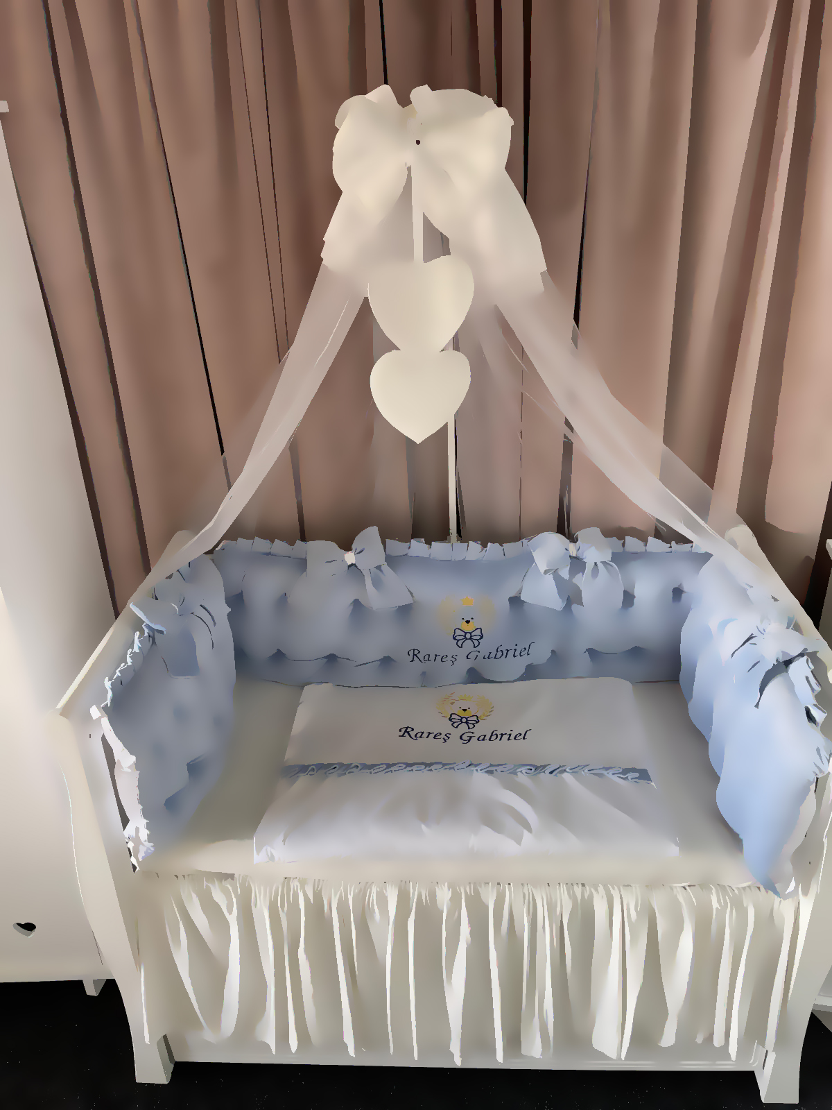 Set 11 piese Royal Catifea Blue – lenjerie pătuț premium pentru băieței, personalizabilă cu broderie elegantă – PeppiBambini - imagine 2